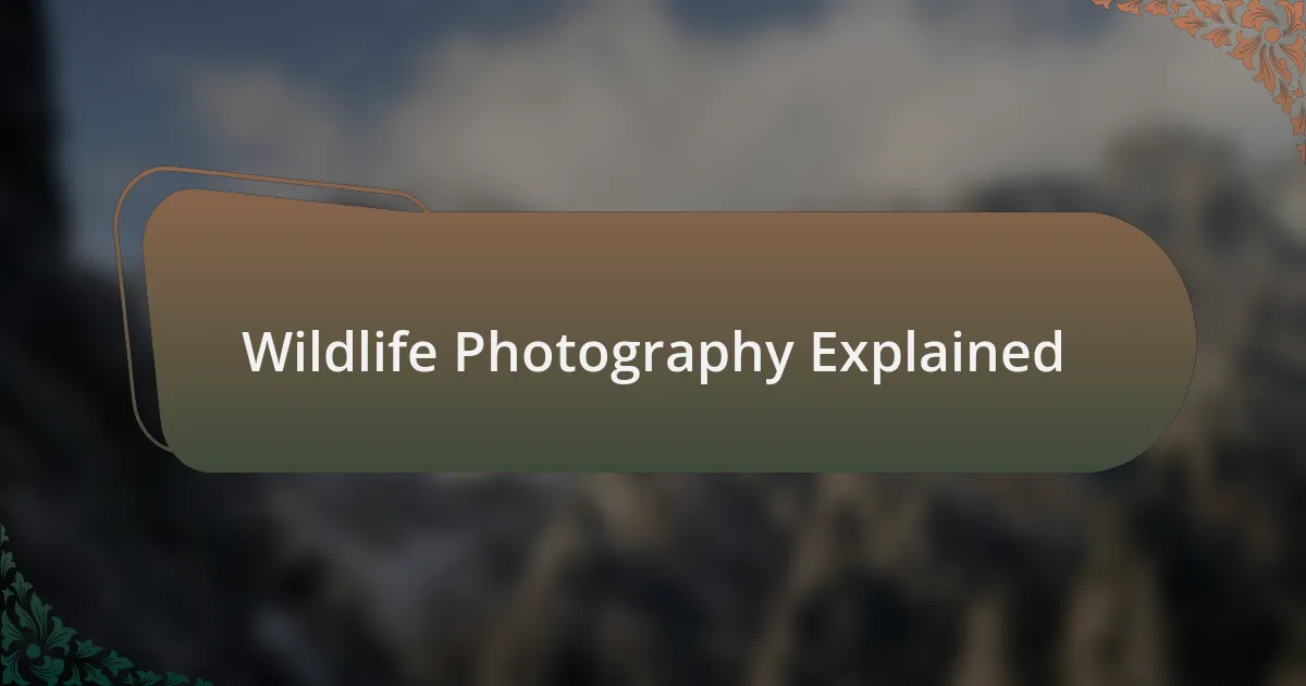 Wildlife Photography Explained